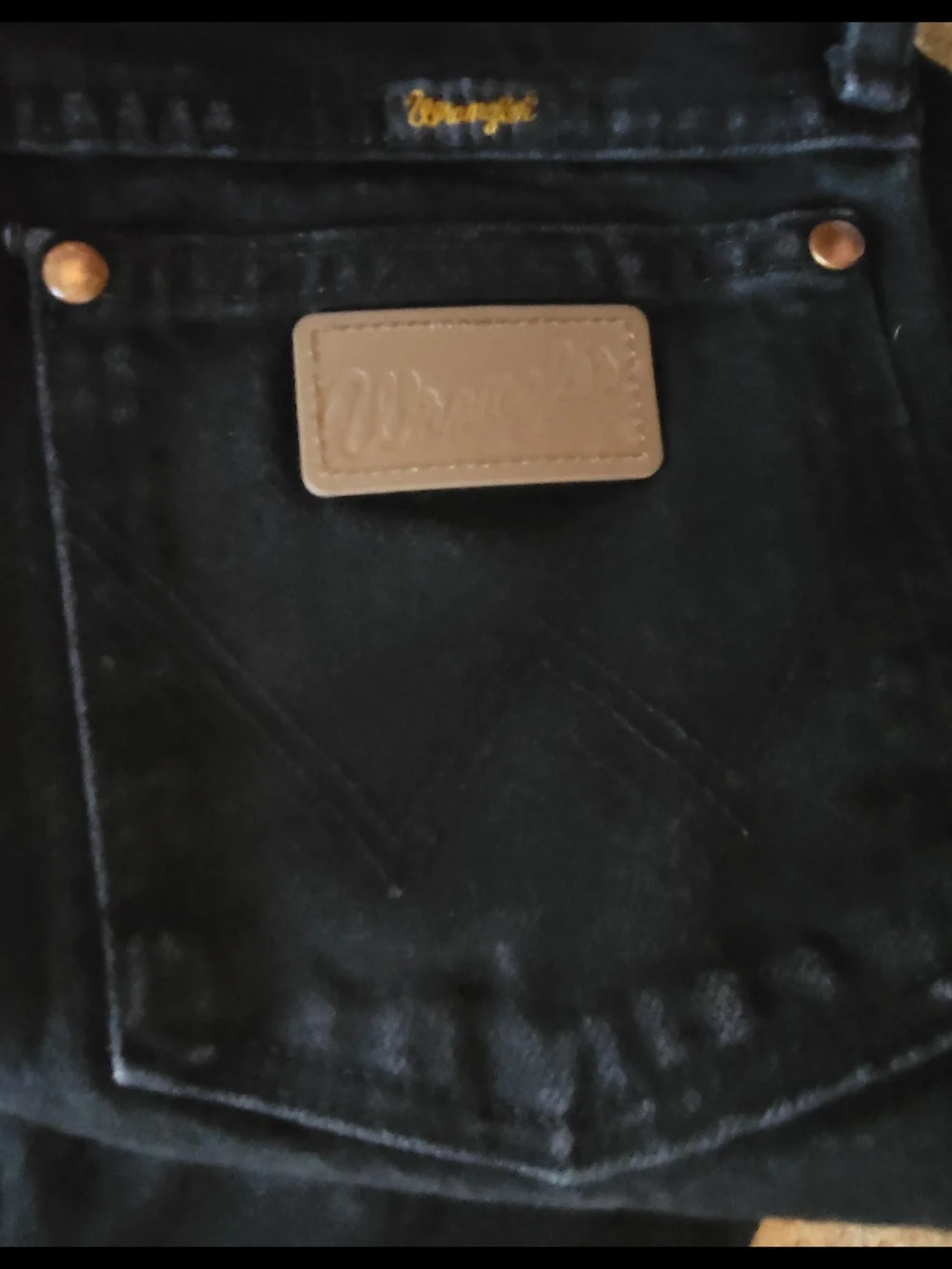 Wrangler Black Denim Pocket with Tan Patch 30x32